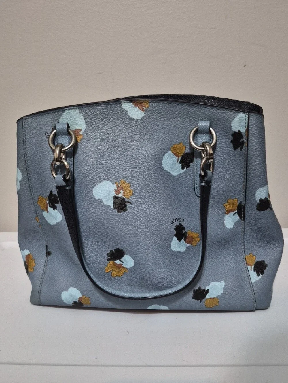 COACH Light Blue Floral Satchel with Gold Accents #B1780 38147